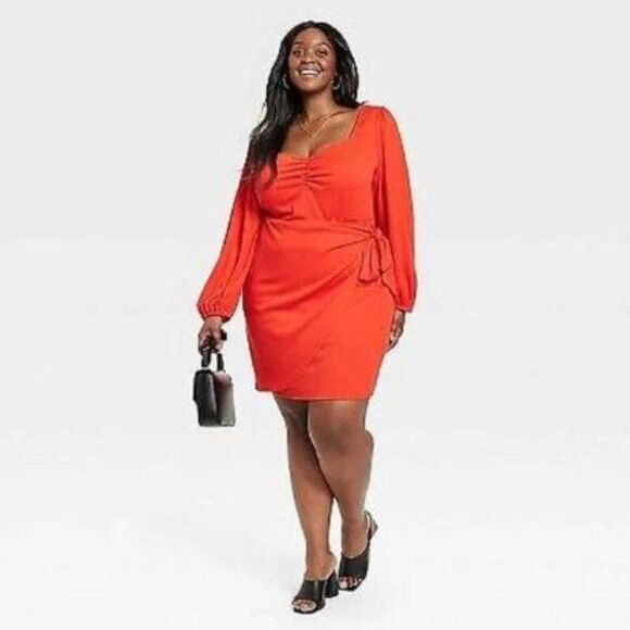 NEW Red Ava & Viv Balloon Sleeve Tulip Wrap Dress Size 2X - Picture 1 of 8